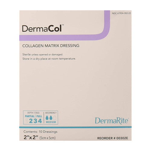 Dermarite Industries Dermacol Collagen Matrix Wound Dressing, 2"x2", 10 Ea